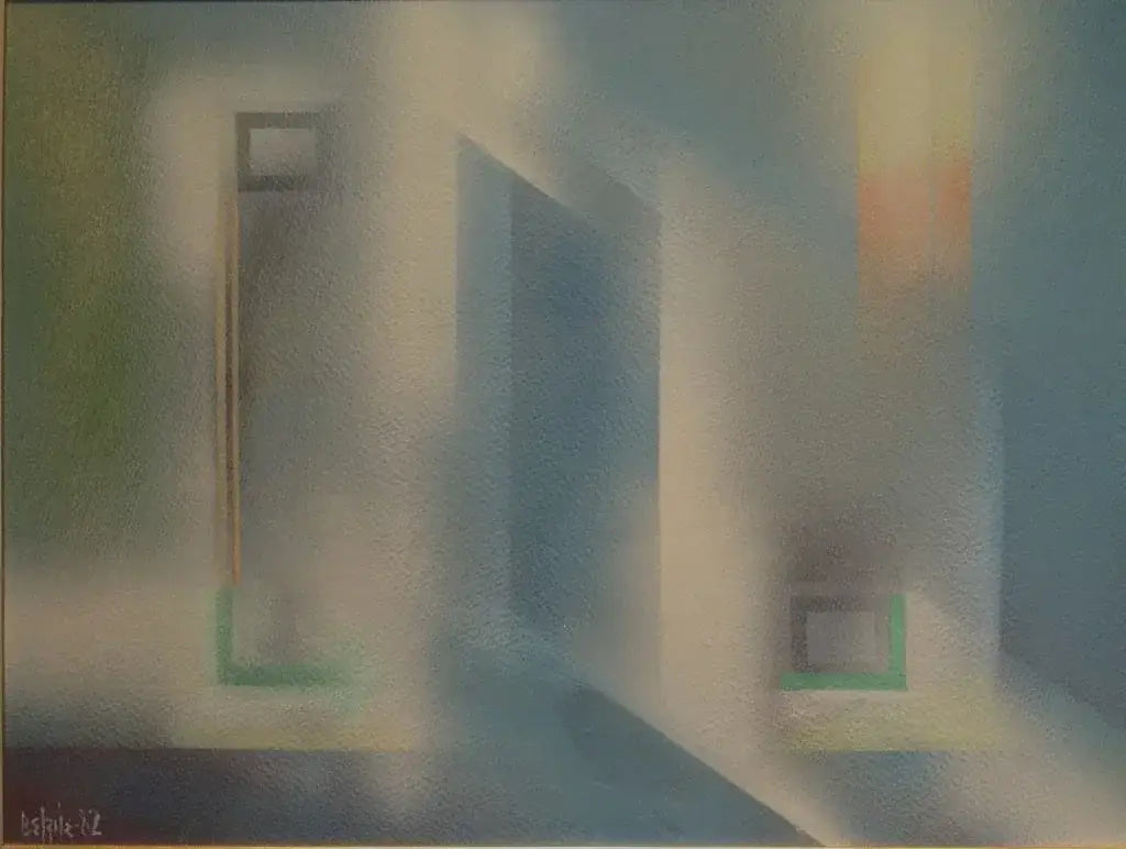 Découvrez cette œuvre unique sans titre de Louis Belzile, réalisée en 1982 sur papier et panneau.