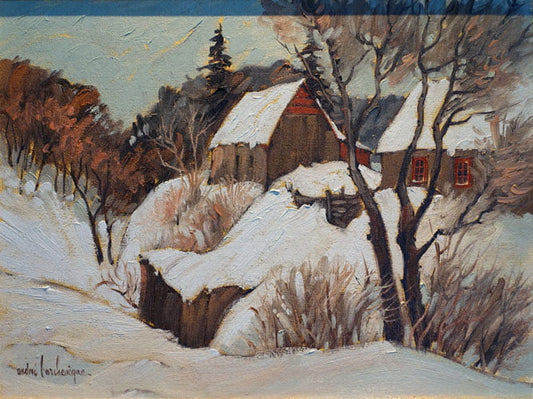 André L'Archevêque - À la Ferme du Ravin / Huile/Toile, 12×16 po // 30,48×40,64 cm