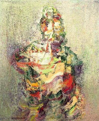 Explorez le "Portrait d'ancêtre", une peinture riche en profondeur réalisée par Léon Bellefleur en 1968, un hommage aux figures du passé.
