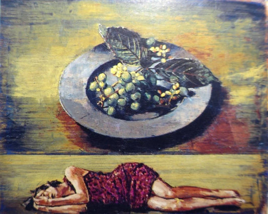 Jacques Payette - Couché Près Des Fruits / Encaustique/Toile, 24×30 po // 60,96×76,20 cm