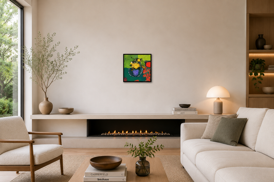 Jennifer Hornyak- Yellow Flowers with Red Scratching / Oil/Canvas, 20 x 18 in // 50.80 x 45.72 cm
