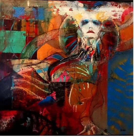 Découvrez l’œuvre fascinante de Dominic Besner, "Mascaronne de Gris Règne", une peinture aux techniques mixtes réalisée en 2008.