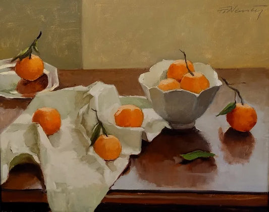 Frank  Nemeth - Nature Morte Aux Mandarin / Huile/Toile, 16×20 po // 40,64×50,80 cm