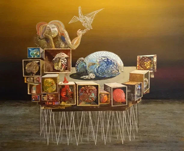 Jesús Carles De Vilallonga - Bird Seller / Tempera/Masonite, 1972, 40×30' in // 101.60×76.20 cm