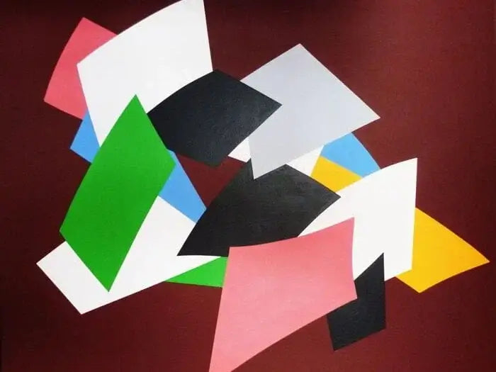 Découvrez l'œuvre 'La Clé du Vertige' de Marcel Barbeau, réalisée en acrylique sur toile en 1995. Dimensions : 32 x 39,5 pouces. Une œuvre qui exprime le vertige à travers une abstraction saisissante.