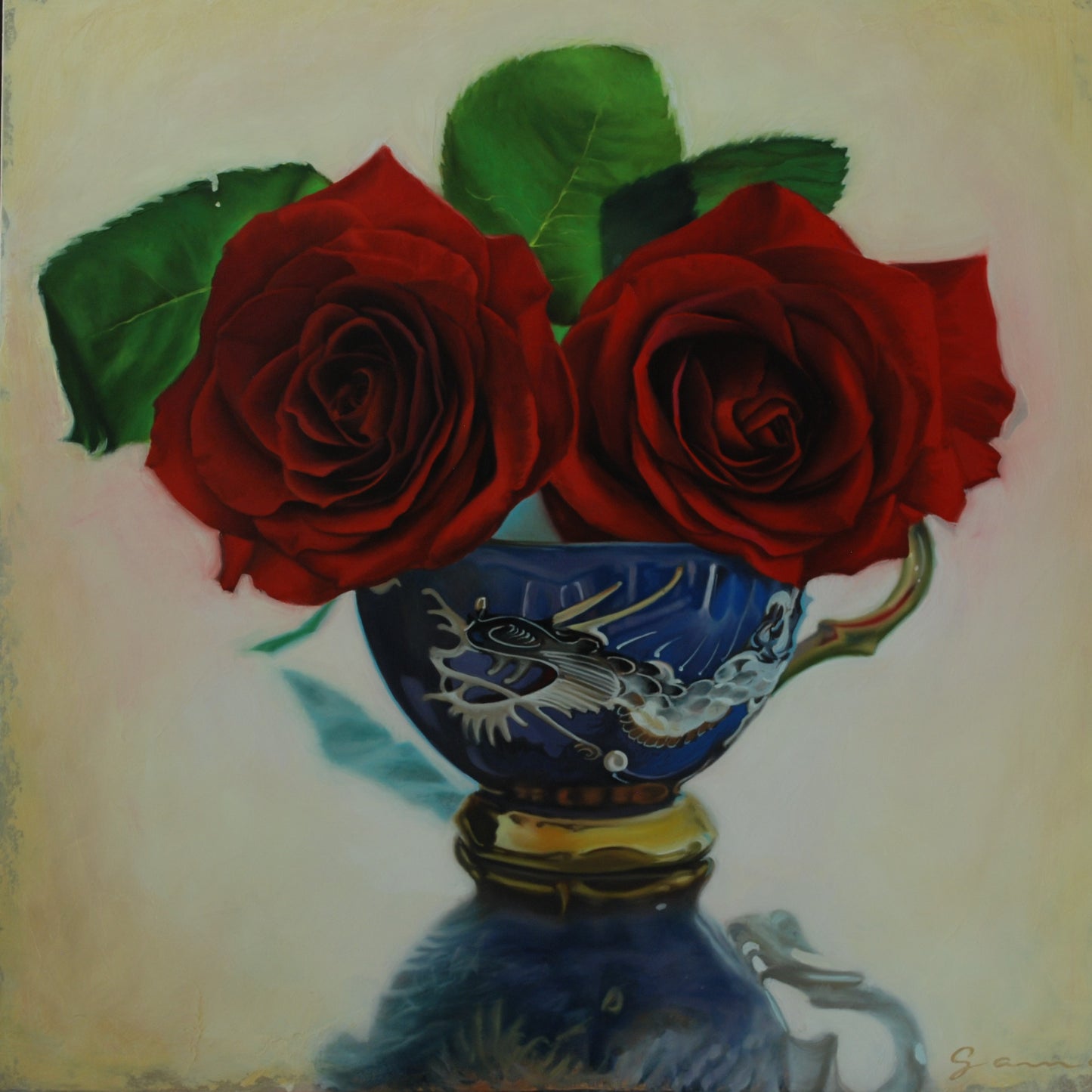 Guy-Anne Massicotte - Tasse ancienne et roses IV - 20 x 20 in // 50.80 x 50.80 cm